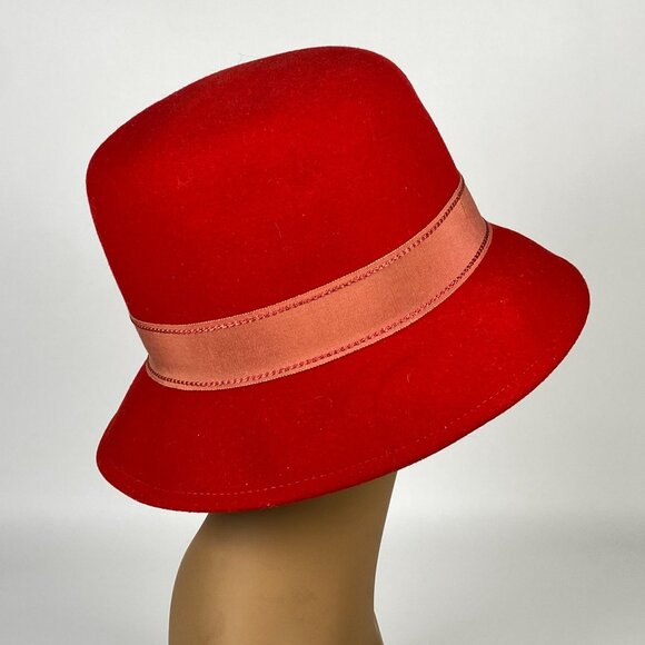 Vintage Neumann Endler Fairfield Hats Wool Cloche Ladies Hat Red Wide Brim main image 6
